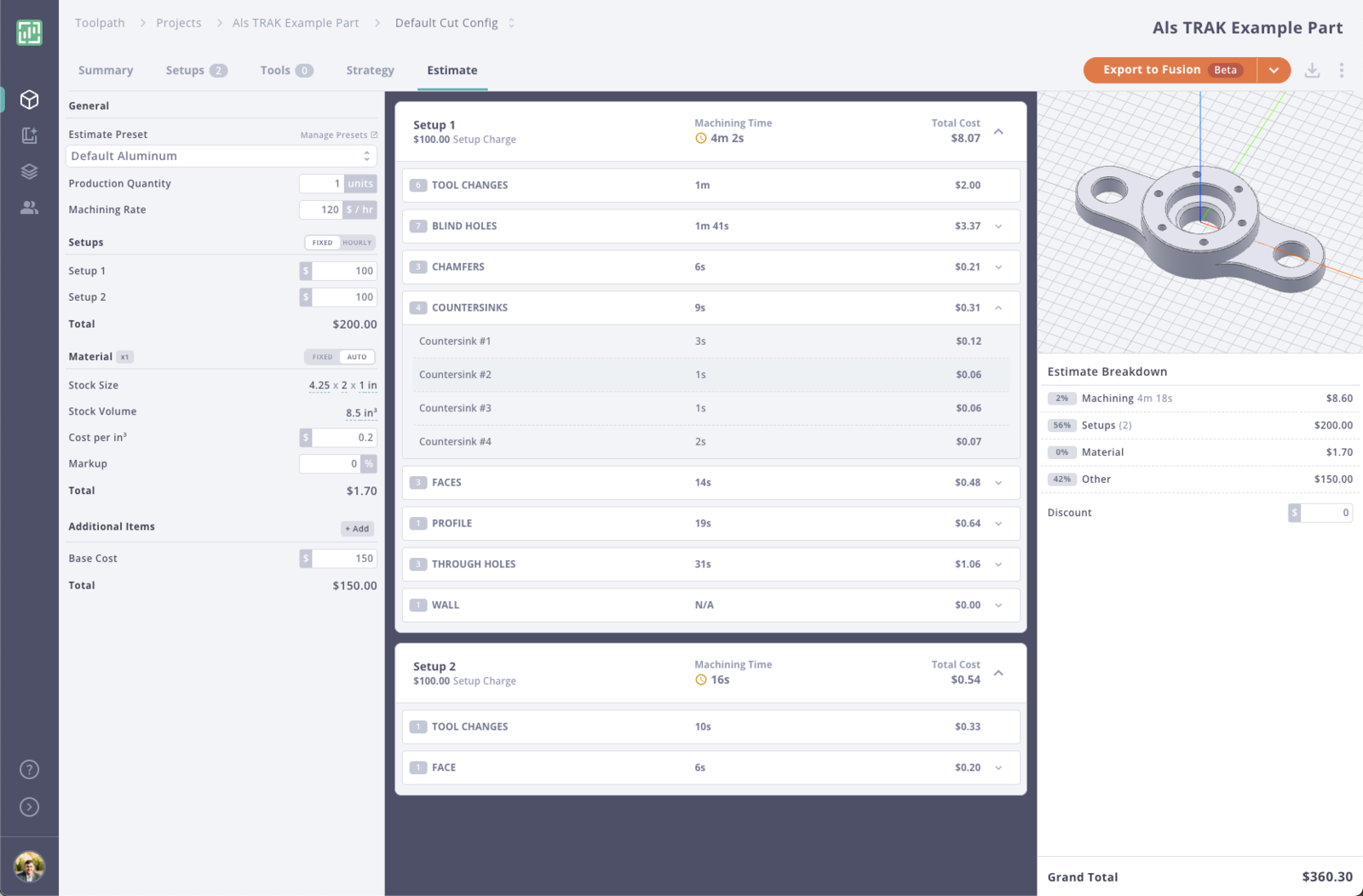 Toolpath strategy tab on the floor