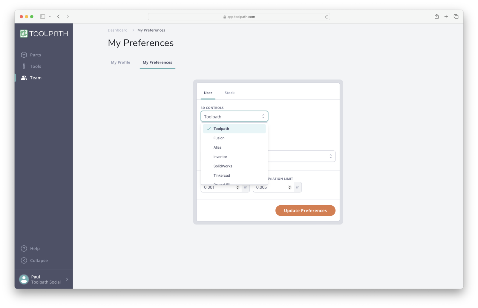 3D control preferences