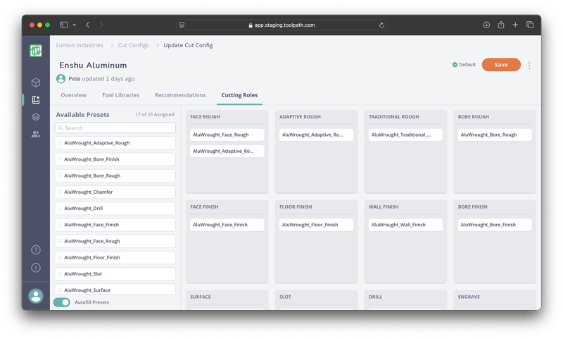 Cut Config — Roles tab