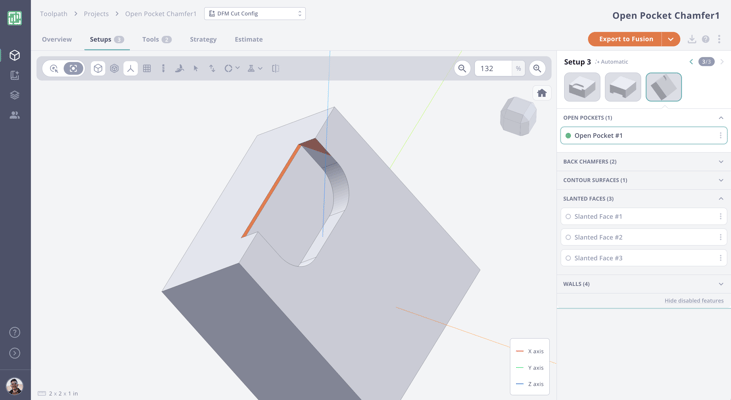 Blind chamfer requiring separate setup