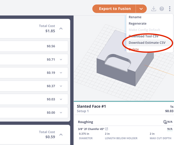 Estimate CSV download