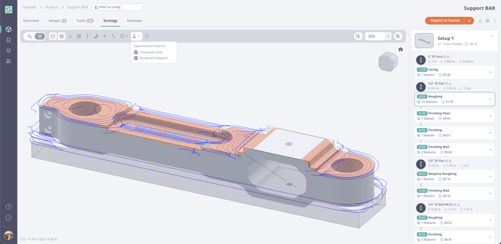 Rendered toolpaths and stock